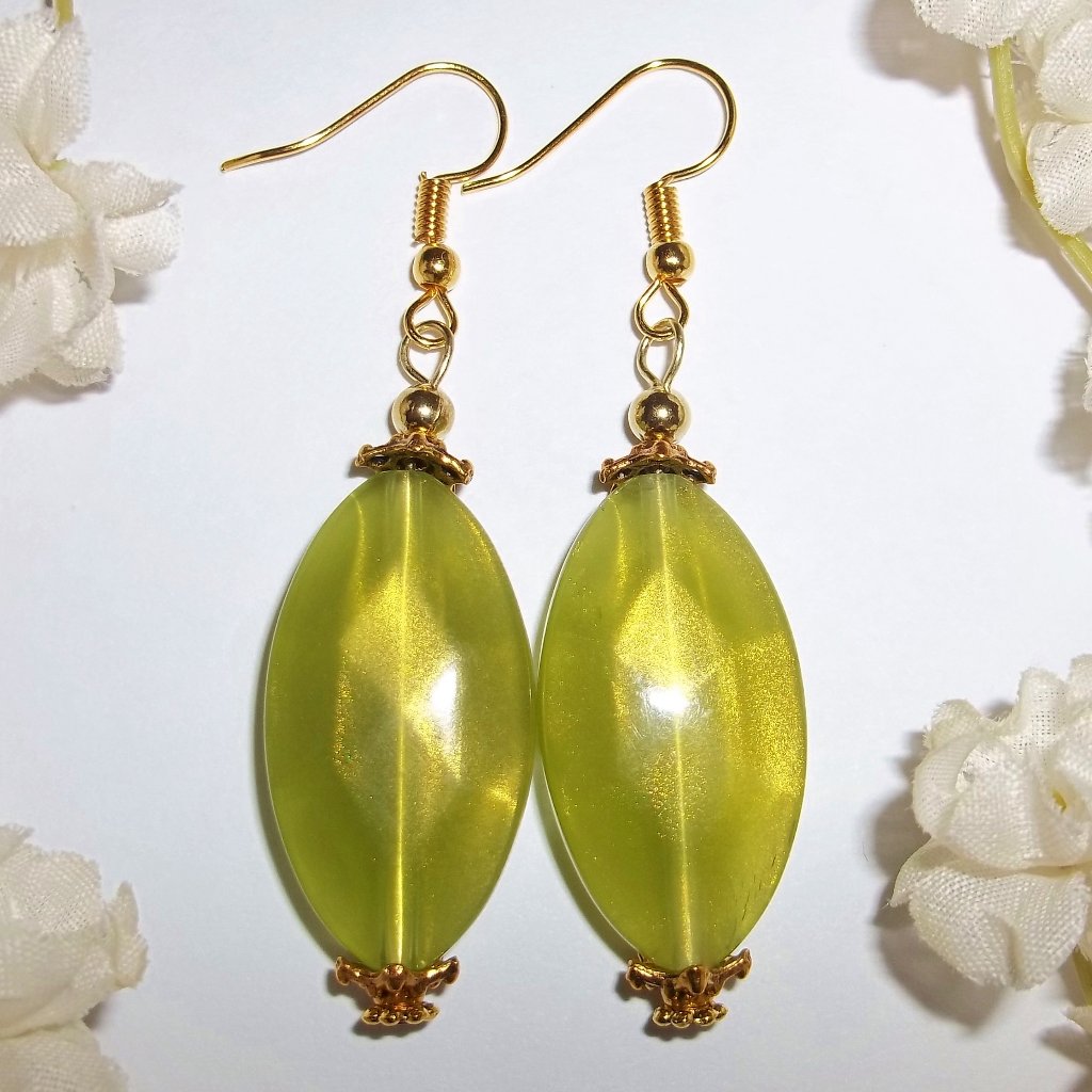 Statement Earrings Green And Gold Handmade Beaded Dangle Drop Jewelry Gift 5487 20$